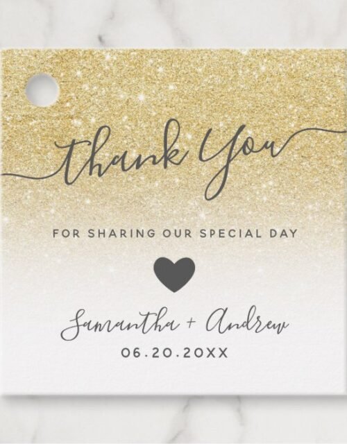 Chic gold glitter white thank you wedding favor tags