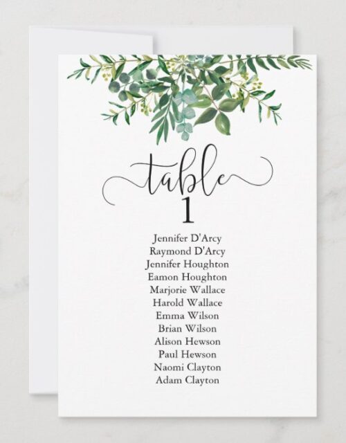 Chic greenery wedding table plan, modern font invitation