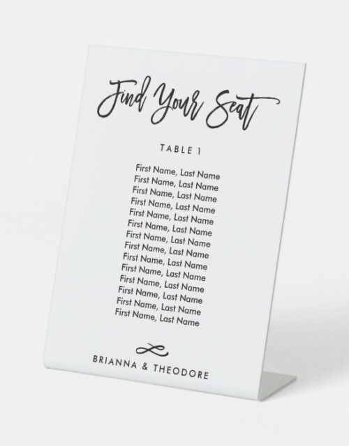 Chic Hand Lettered Individual Seating Chart Pedestal Sign