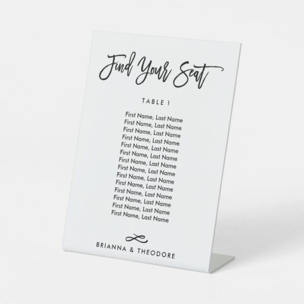 Chic Hand Lettered Individual Seating Chart Pedestal Sign