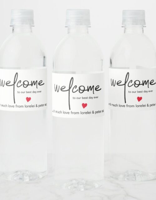 Chic Minimalist Typography With Cute Heart Motif Water Bottle Label