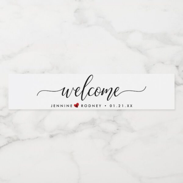 Chic+Modern Brush Script Event Welcome Water Bottle Label