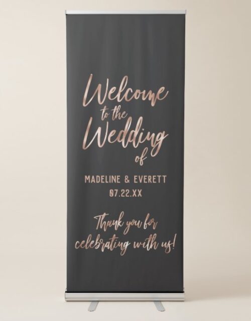Chic Rose Gold Modern Typography Wedding Welcome Retractable Banner