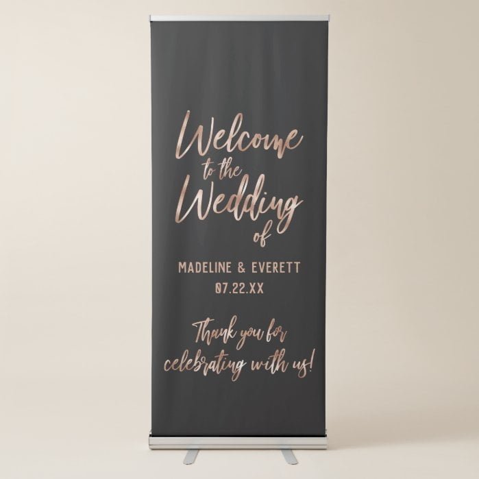 Chic Rose Gold Modern Typography Wedding Welcome Retractable Banner