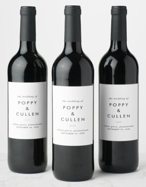 Chic Typography Wedding Wine Label