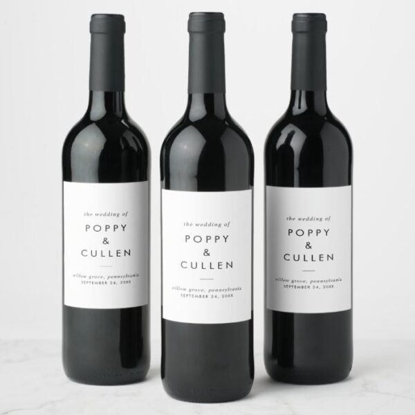 Chic Typography Wedding Wine Label