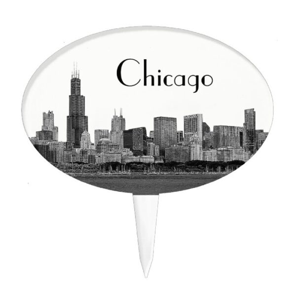 Chicago Skyline Etched Cake Pick