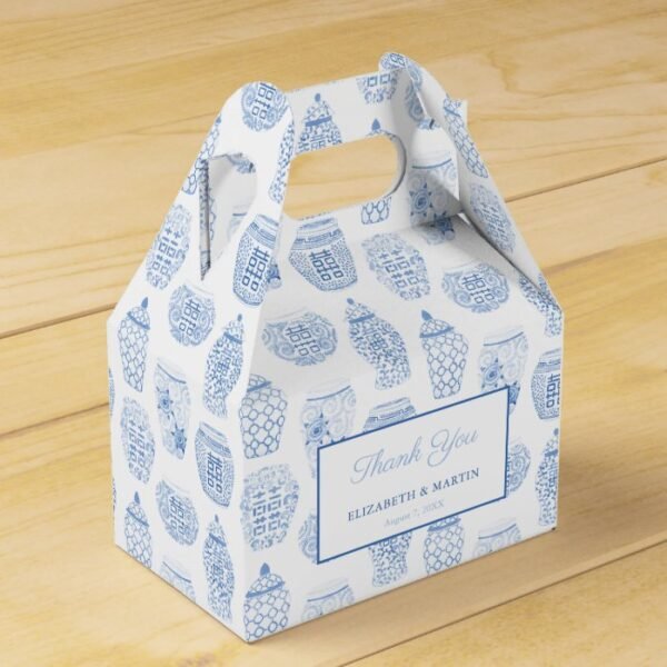 Classic Blue White Ginger Jar Thank You Wedding Favor Box