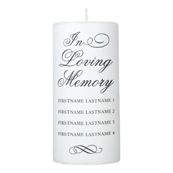Classic Elegant Black and White In Loving Memory Pillar Candle