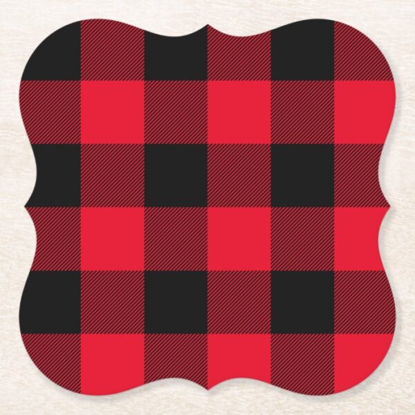 Classic Style Red and Black Buffalo Plaid Paper Coaster