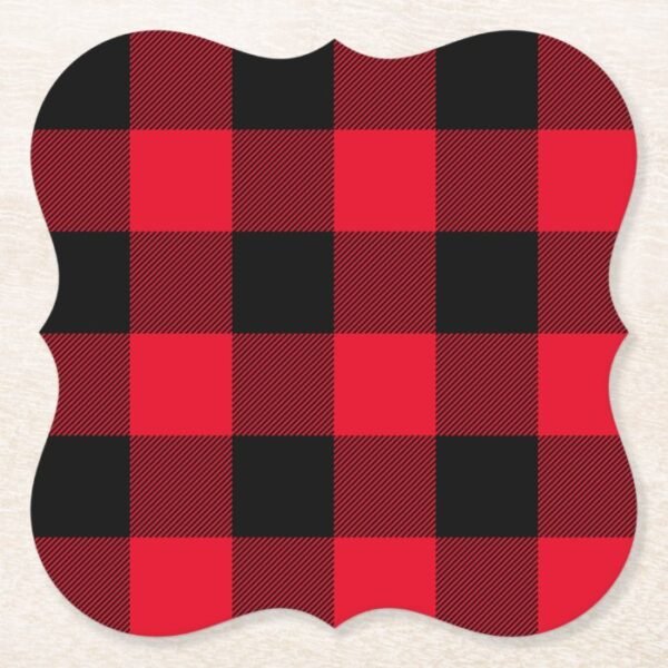 Classic Style Red and Black Buffalo Plaid Paper Coaster