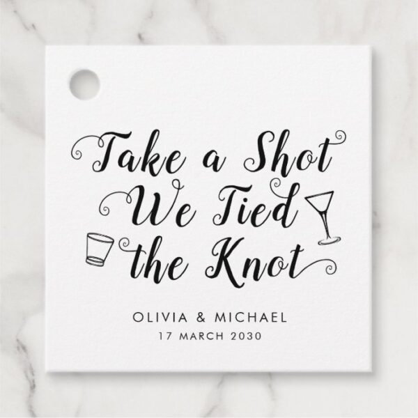Classic Take A Shot Tied the Knot Wedding Drink Favor Tags