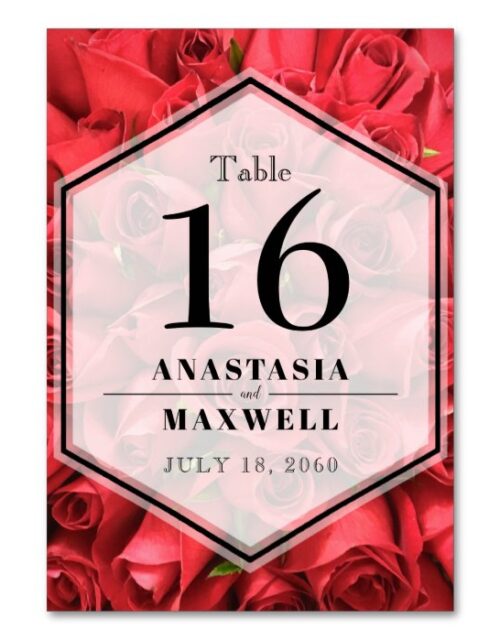Classy Elegant Red Roses Wedding Table Number