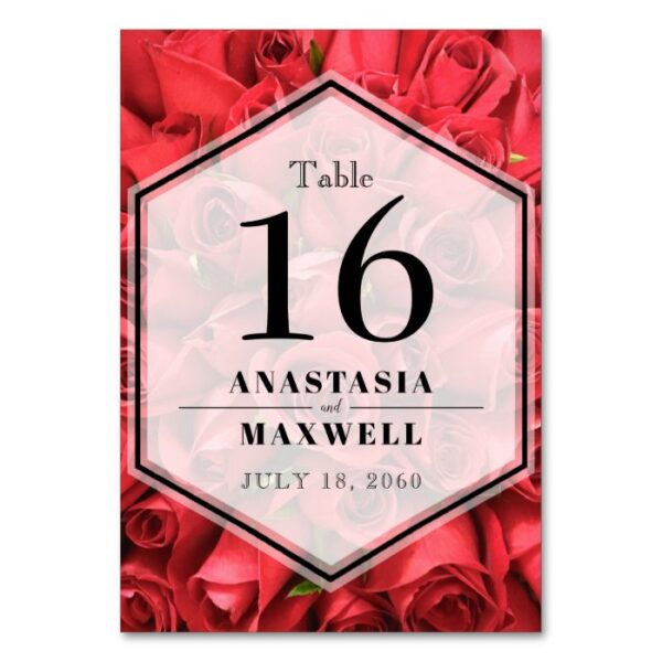 Classy Elegant Red Roses Wedding Table Number