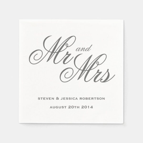 Classy gray Mr and Mrs paper wedding napkins