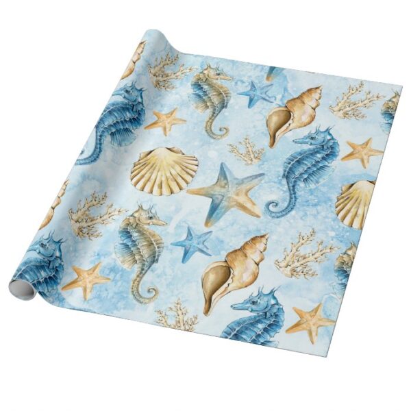 Coastal Chic | Modern Blue and Gold Under the Sea Wrapping Paper