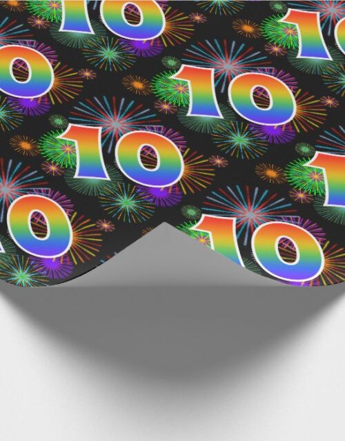 Colorful Fireworks + Rainbow Pattern "10" Event # Wrapping Paper