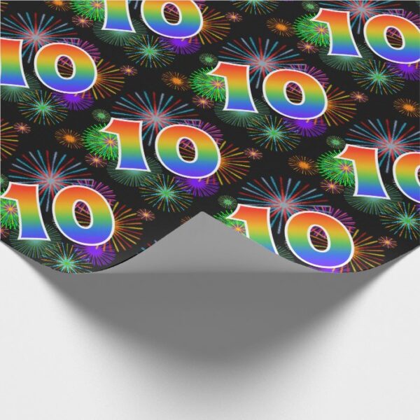 Colorful Fireworks + Rainbow Pattern "10" Event # Wrapping Paper