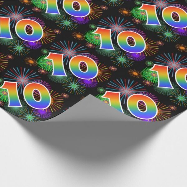 Colorful Fireworks + Rainbow Pattern "10" Event # Wrapping Paper