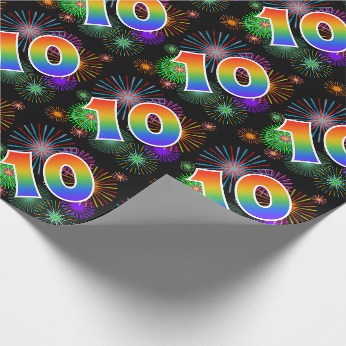 Colorful Fireworks + Rainbow Pattern "10" Event # Wrapping Paper