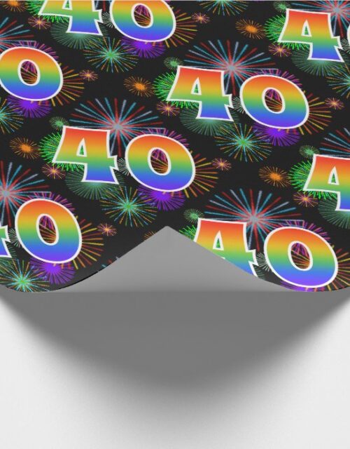 Colorful Fireworks + Rainbow Pattern "40" Event # Wrapping Paper