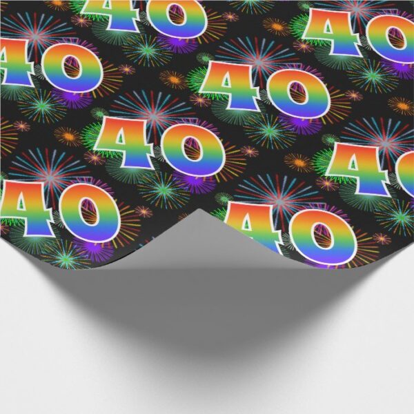Colorful Fireworks + Rainbow Pattern "40" Event # Wrapping Paper