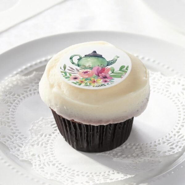 Colorful Floral Bridal Tea Cupcake Frosting Round