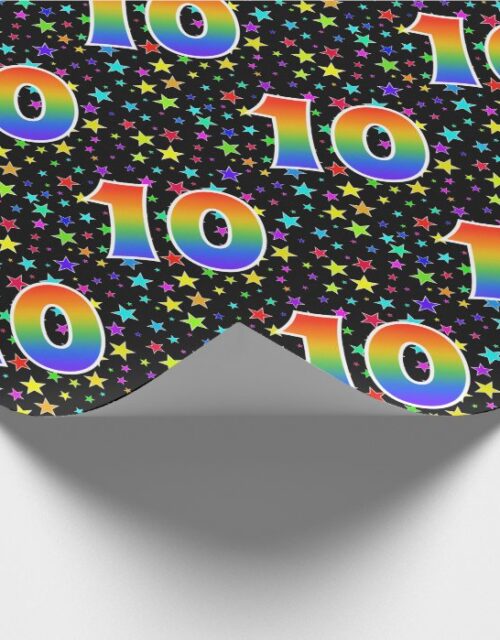 Colorful Stars + Rainbow Pattern "10" Event # Wrapping Paper