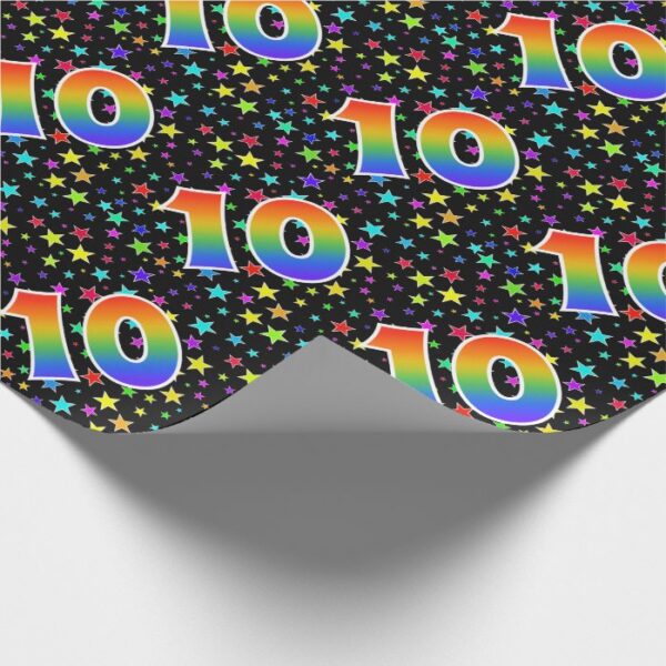 Colorful Stars + Rainbow Pattern "10" Event # Wrapping Paper