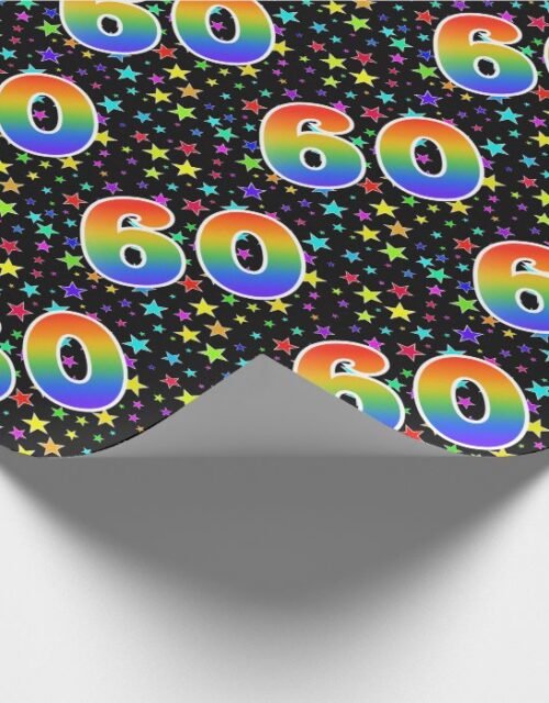 Colorful Stars + Rainbow Pattern "60" Event # Wrapping Paper