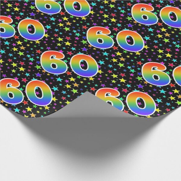 Colorful Stars + Rainbow Pattern "60" Event # Wrapping Paper