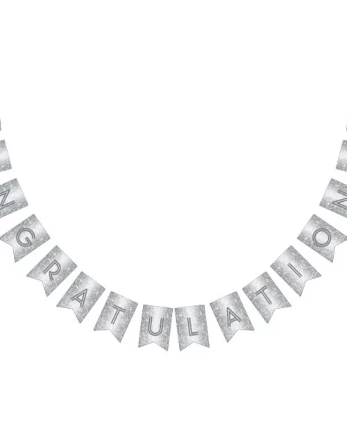 ☆CONGRATULATIONS!☆ Silver Glitter Look Bunting Flags