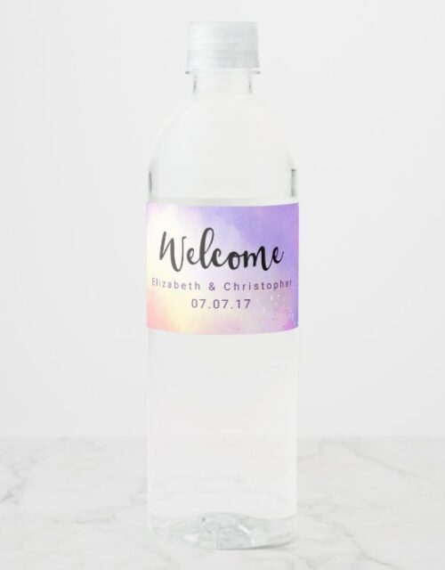 Cool Surreal Watercolor Design Welcome Wedding Water Bottle Label