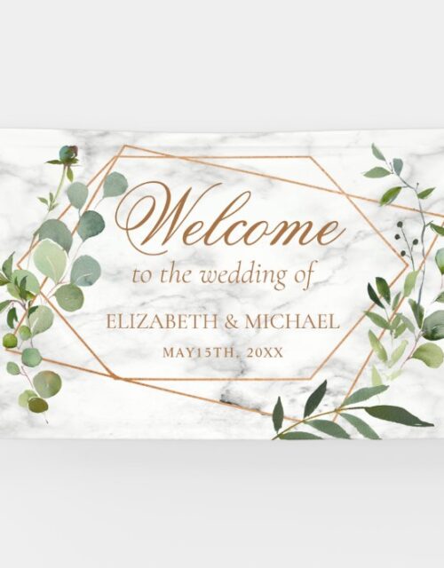 Copper Geometric Eucalyptus Marble Elegant Wedding Banner