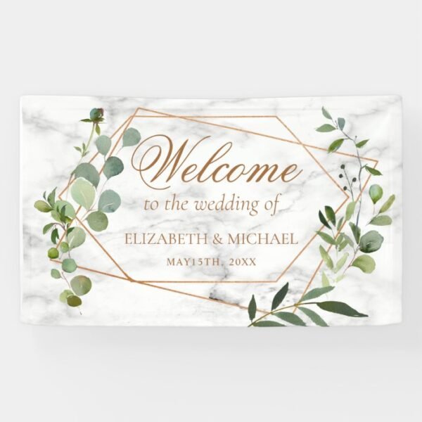 Copper Geometric Eucalyptus Marble Elegant Wedding Banner