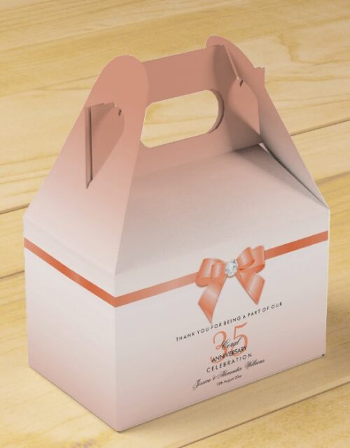 Coral Bow & Ribbon 35th Wedding Anniversary Favor Box