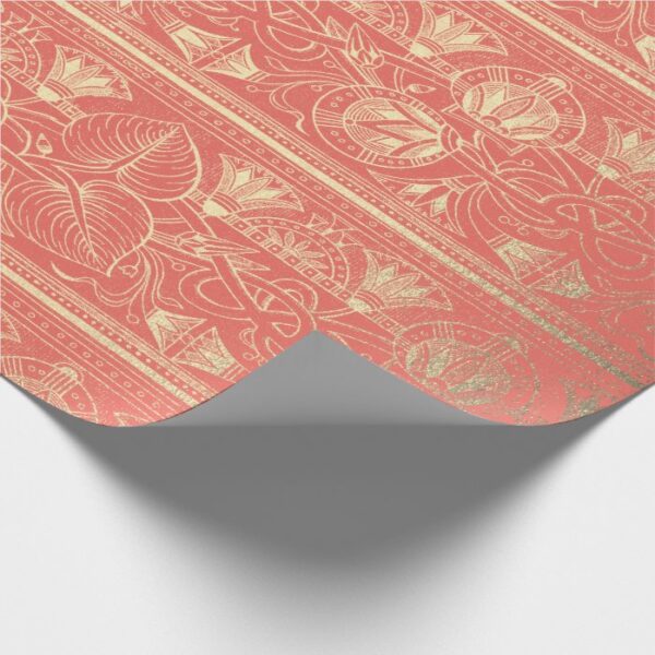 Coral Gold Papyrus Antique Egyptian Floral Lotus Wrapping Paper