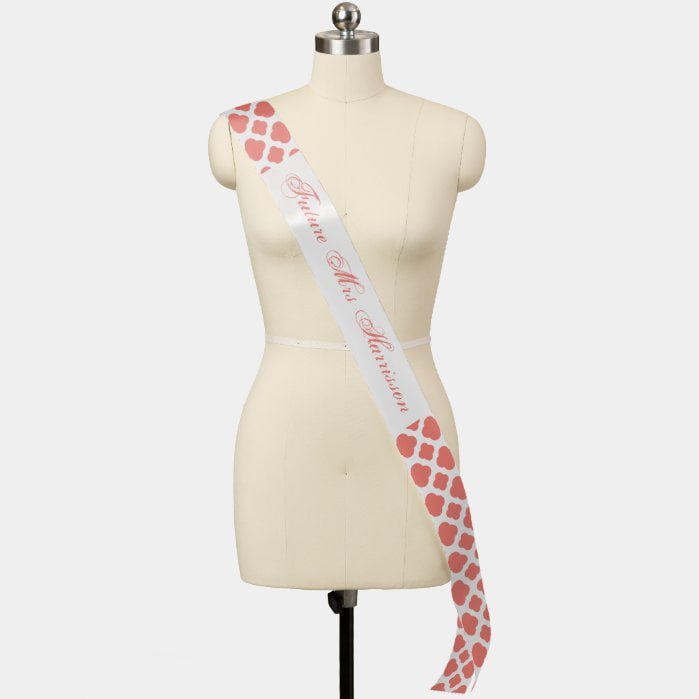 Coral Pink Quatrefoil Pattern Wedding Sash