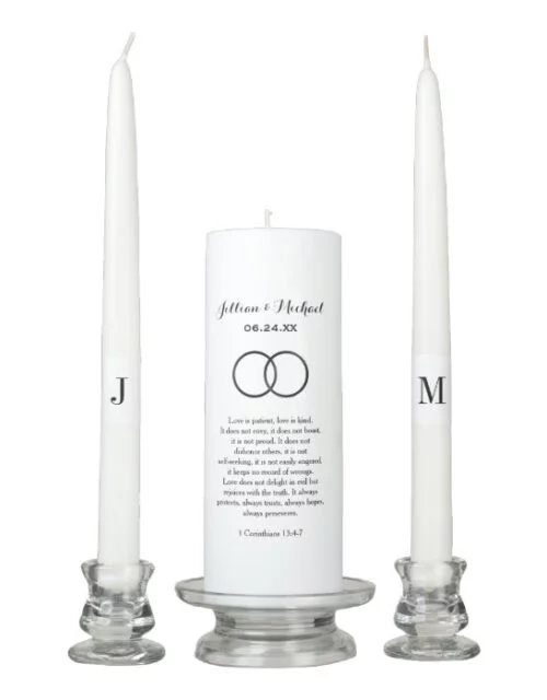 Corinthians Bible Verse in Black Wedding Monogram Unity Candle Set