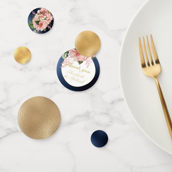 Country Blue Blush Pink Roses Navy Gold THANK YOU Confetti