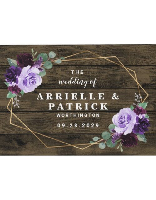 Country Rustic Floral Purple and Gold Wedding Guest Book