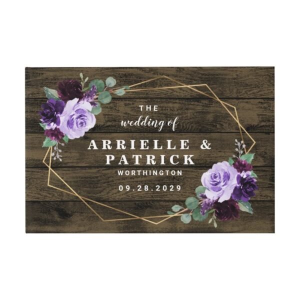 Country Rustic Floral Purple and Gold Wedding Guest Book