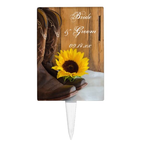 Country Sunflower Western Wedding Cake Topper
