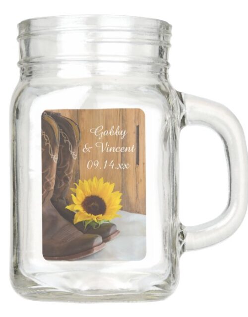 Country Sunflower Western Wedding Favor Mason Jar
