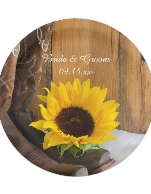 Country Sunflower Western Wedding Paper Plate