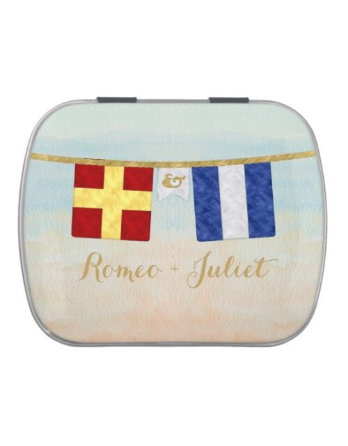 Couples Monogram Maritime Signal Flags Watercolor Jelly Belly Candy Tin