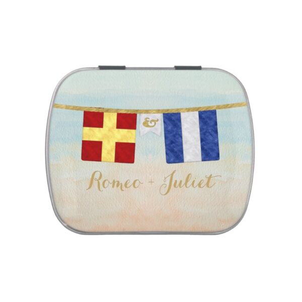 Couples Monogram Maritime Signal Flags Watercolor Jelly Belly Candy Tin