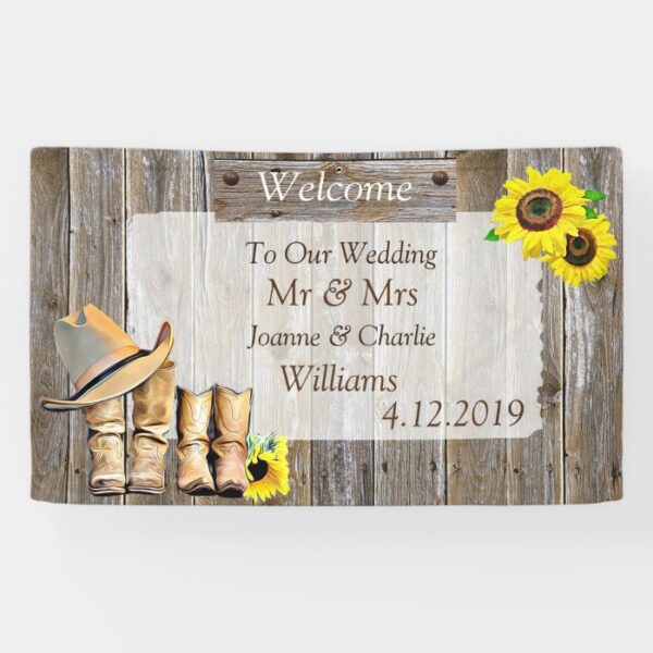 Cowboy Boots and Sunflower Wedding Banner
