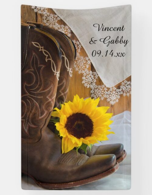 Cowboy Boots, Sunflower and Lace Western Wedding Banner