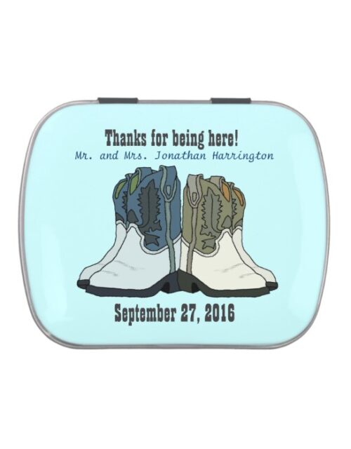 Cowboy Boots Western Barn Wedding Favor Jelly Belly Candy Tin